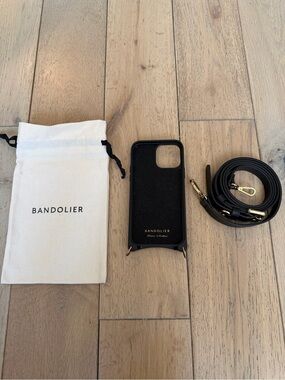 Bandolier Black Leather Crossbody Phone Case w/ Strap for iPhone 13 Pro Max